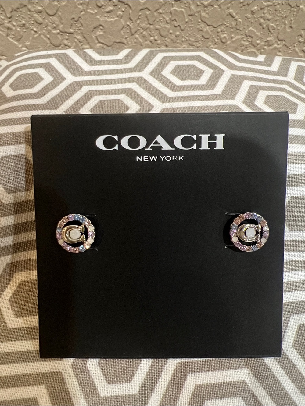 COACH Multicolor Crystal Circle Stud Earrings - Gold Accents